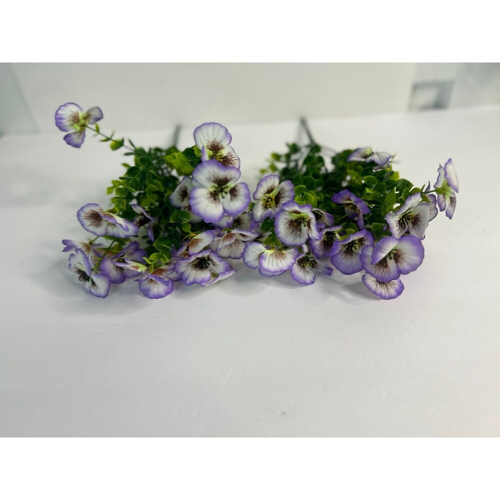 Artificial Purple Pansy Flowers Bush Greenery Home Decor